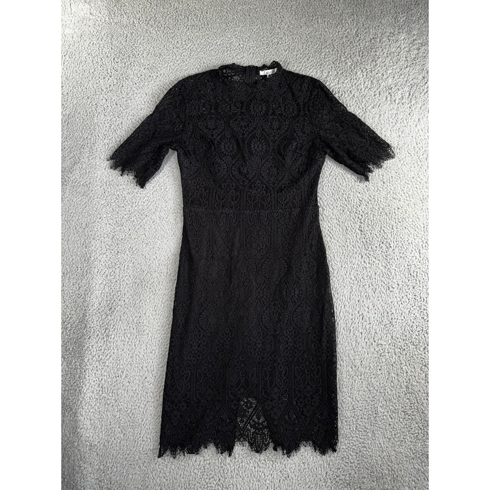 Black Lace Sheath‎ Dress 8 Floral Mock Neck S/S Eyelash Hem Whimsigoth Witchy